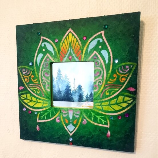 Miroir carré fleur lotus symbol spiritualité reiki (Moyen)