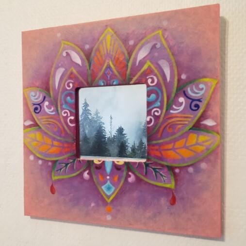 Miroir fleur lotus peinture ésotérique énergie (Moyen)