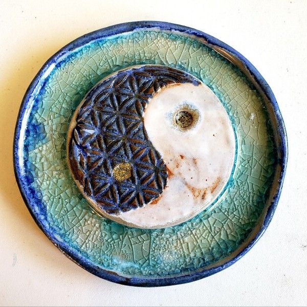 Terre cuite émaillé ying yang symbole (Moyen)